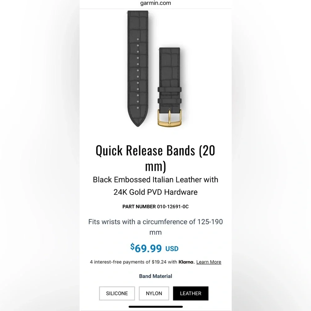 Garmin 20mm Black and Gold Leather Quick Release band - Picture 3 of 3
